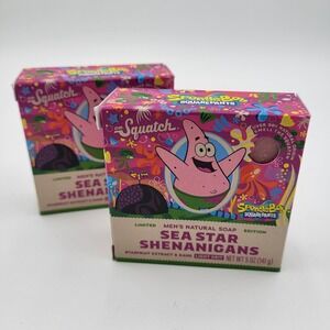 (2) Dr. Squatch Spongebob Sea Star Shenanigans Mens Natural Soap Light Grit 5oz